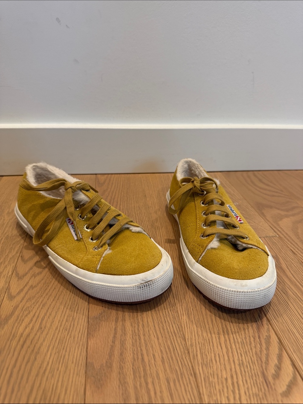 Superga fur lined Mustard Yellow Suede Low-Top Sneakers